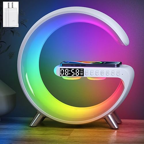 Miniatura 2 de EW21 - Reloj despertador con luz inteligente Bluetooth para dormitorios, lámpara de mesa regulable con cargador inalámbrico rápido, reloj