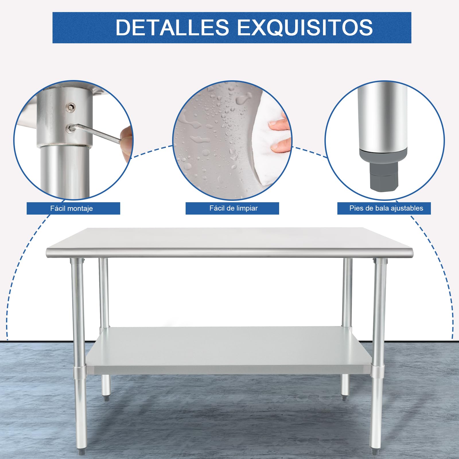 HARDURA Mesa de Acero Inoxidable 61×122cm con Estante Inferior y Patas galvanizadas Mesas de Trabajo comerciales de Alta Resistencia para la preparación de Alimentos para la Cocina del Restaurante