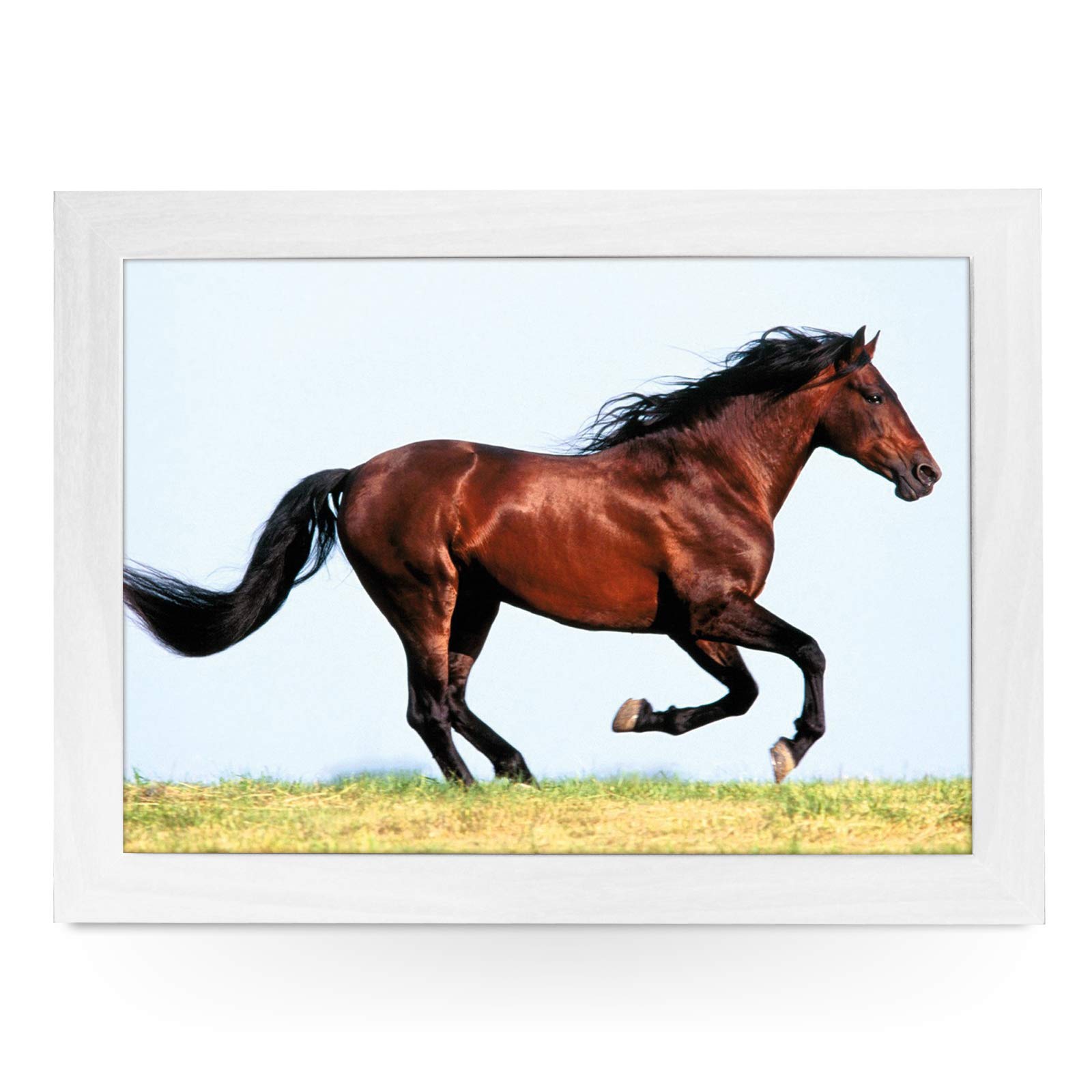 yoosh Portable Lap Desk Tray (Chestnut Horse Running) Handmade Wooden Frame, Beanbag Cushioned Bottom | Computers, Laptops, Meals, Food | L0095 White