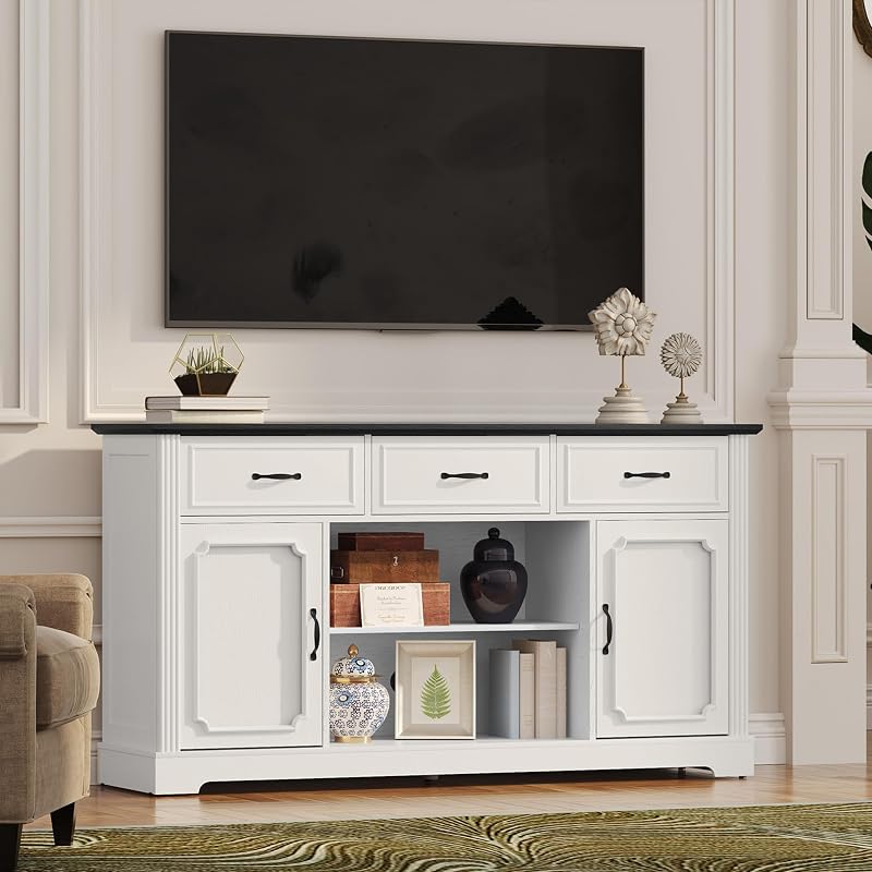 ARTPOWER Mid Century Wood TV Stand with 3 Drawers for TV up to 65", White image 6