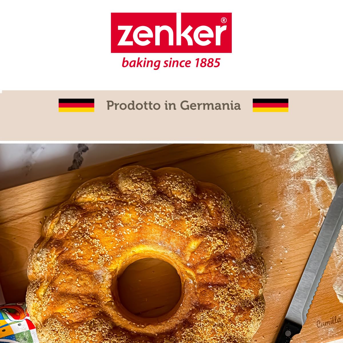 Zenker Stampo per ciambellone, stampo da forno per pane, torte, dolci, teglia in acciaio con rivestimento antiaderente, fino a 230°C, dimensioni 32 x 9 cm
