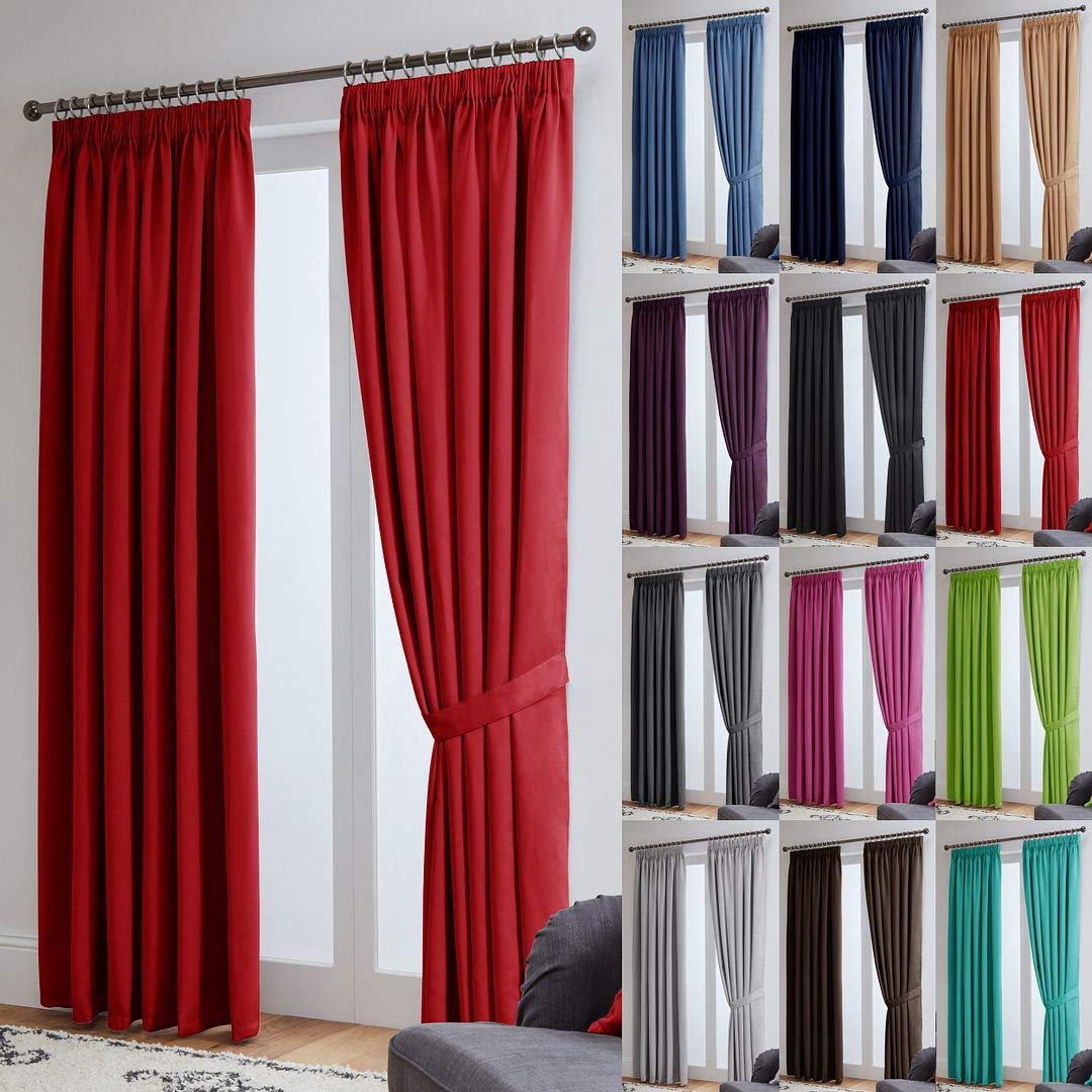 John Aird Blackout Curtains Pencil Pleat with Tie Backs – Thermal, Energy Saving Curtains for Bedroom & Living Room (Red, 117 x 137cm (46"x 54"))