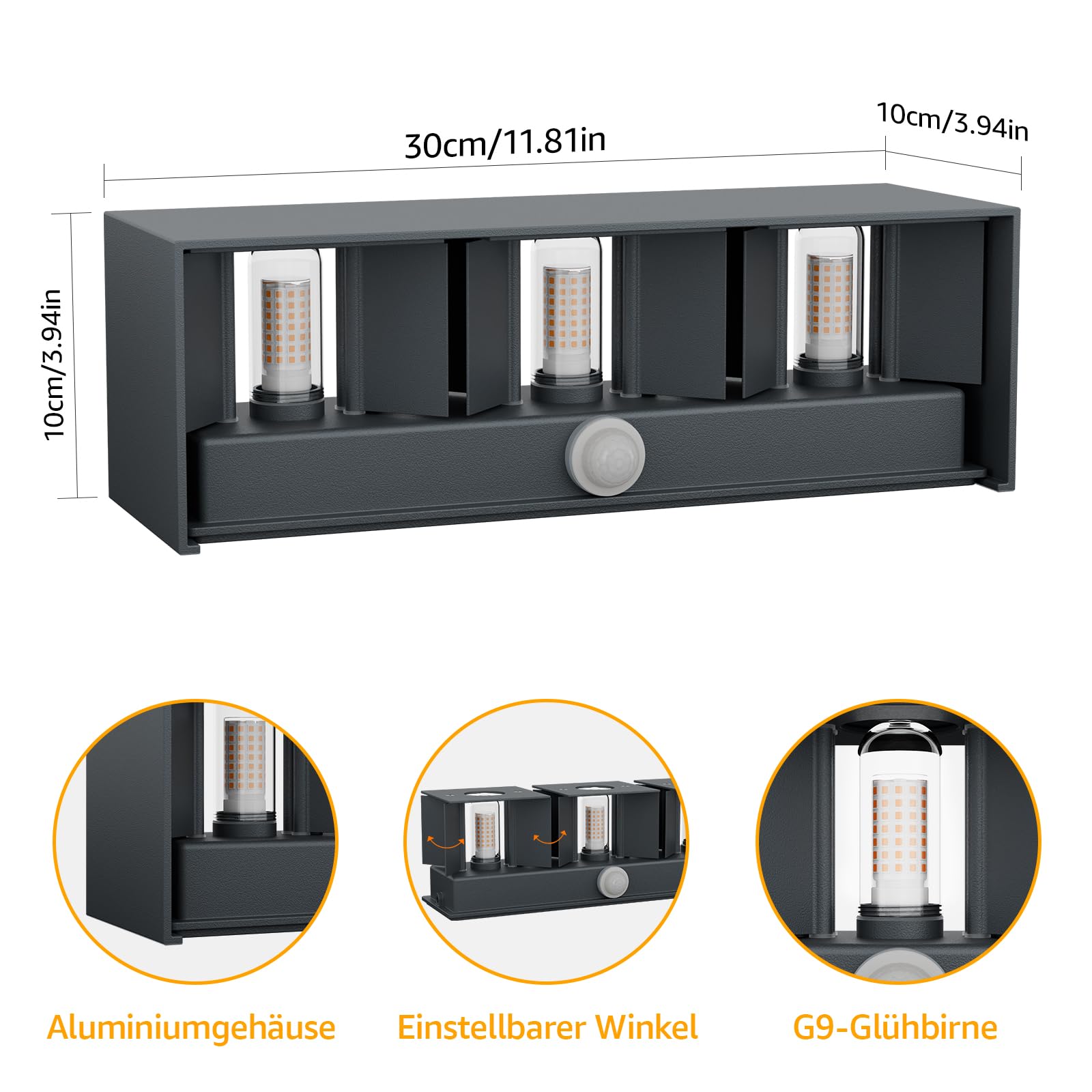 Klighten 27W Aussenlampe mit Bewegungsmelder Warmweiß 3000K (Anthrazit)