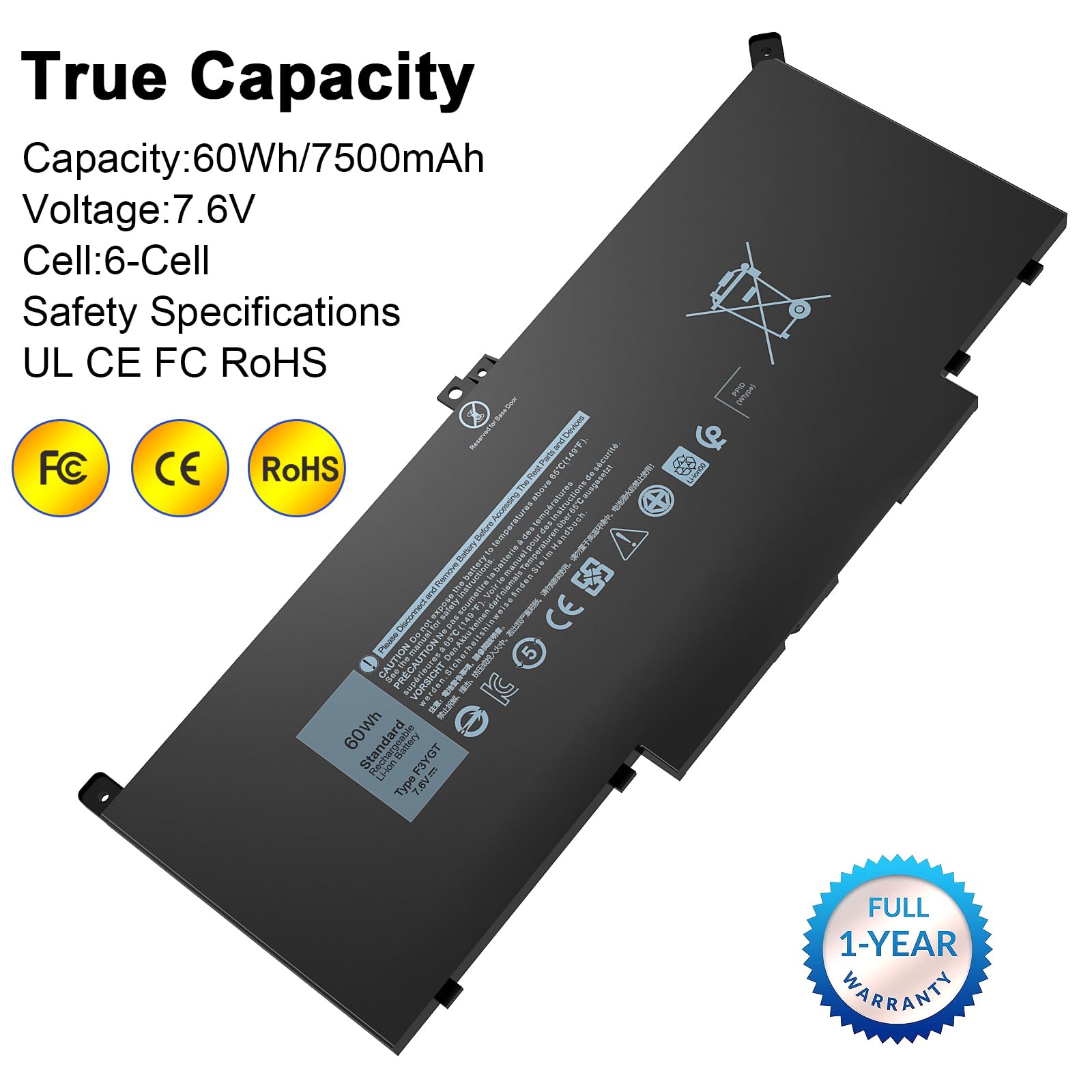 F3YGT Batteria di ricambio per Dell Latitude 12 7000 7280 7290/13 7000 7380 7390 P29S002/14 7000 7480 7490 P73G002 Serie 7480 7490 Batteria 2X 39G per Dell Latitude DM3WC 0DM3WC KG7VF P73G