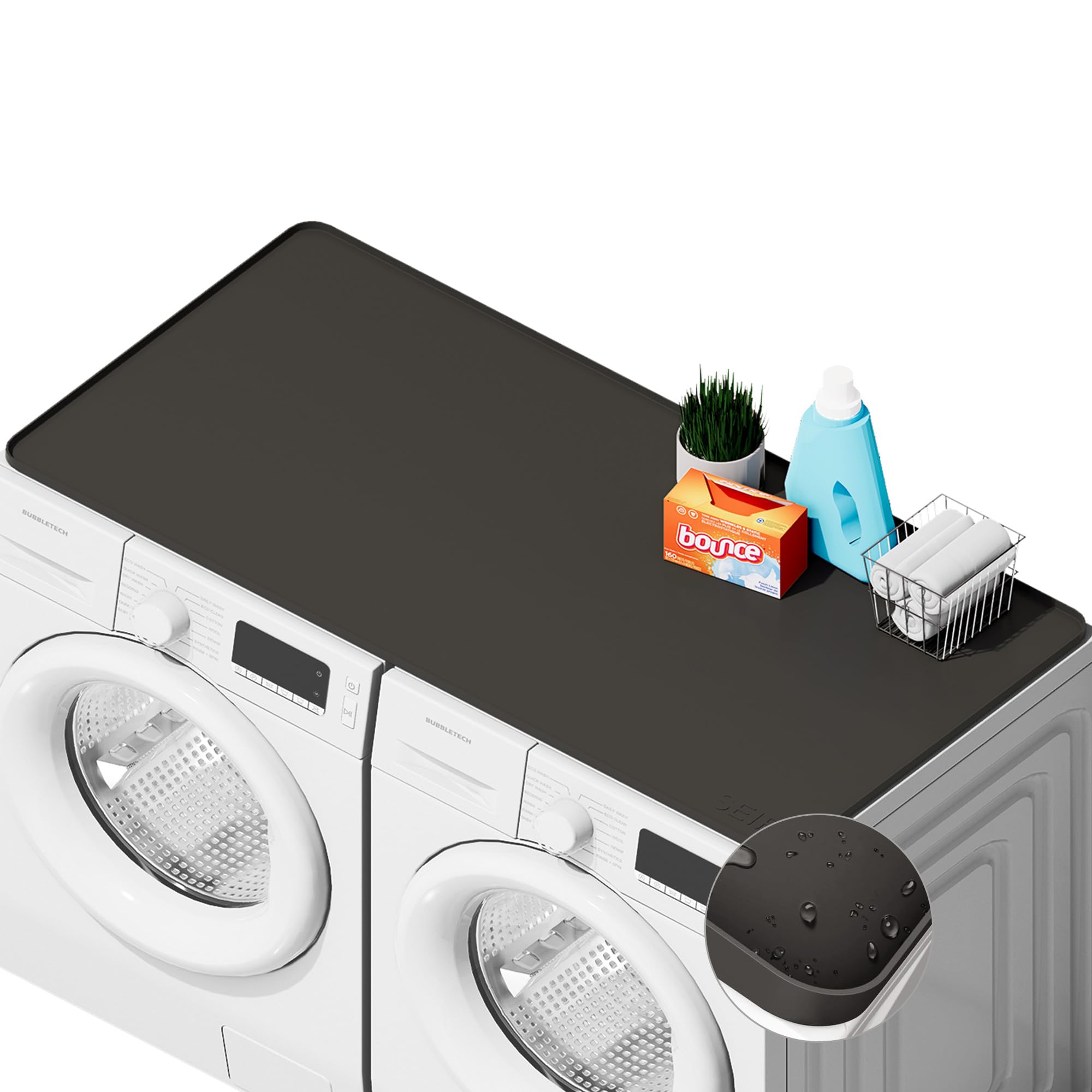 SEIRI 1 funda para lavadora y secadora de 54 x 26 pulgadas, de silicona, antideslizante, impermeable, para lavadora, carga superior, para lavandería, cocina, color gris oscuro