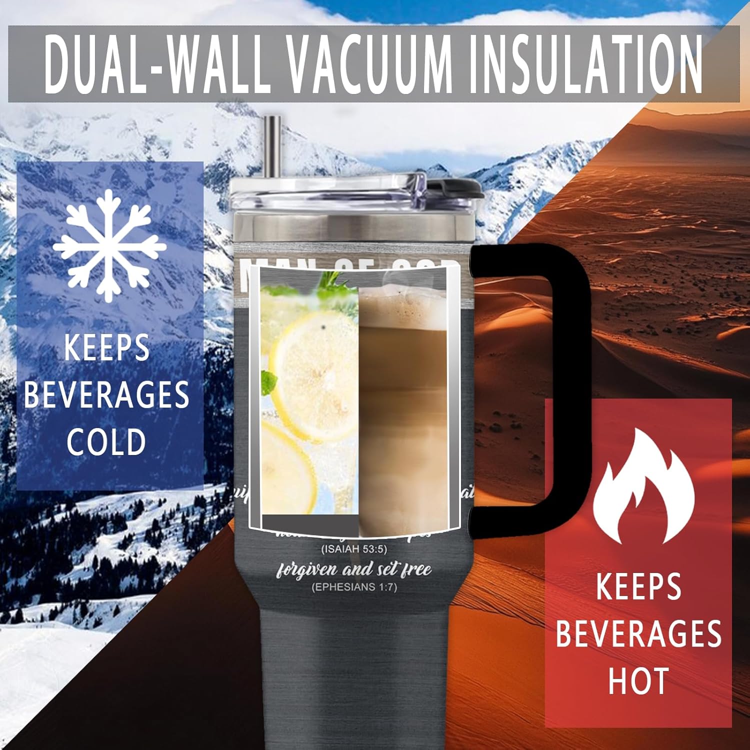 Christian Gifts, 40 Oz Man of God Tumbler with Handle, Gift for Catholic Religious Inspirational Pastor Bible Spiritual, Man of God Gift for Men, Gifts for Thanksgiving Christmas, 1 PCS - Image 5