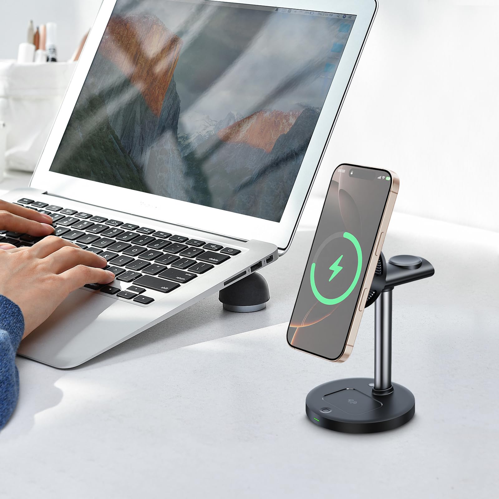 Caricabatterie magnetico Raffreddamento TEC 25W Qi 2.2 Ricarica Rapida 3 in 1 per il telefono auricolare Orologio