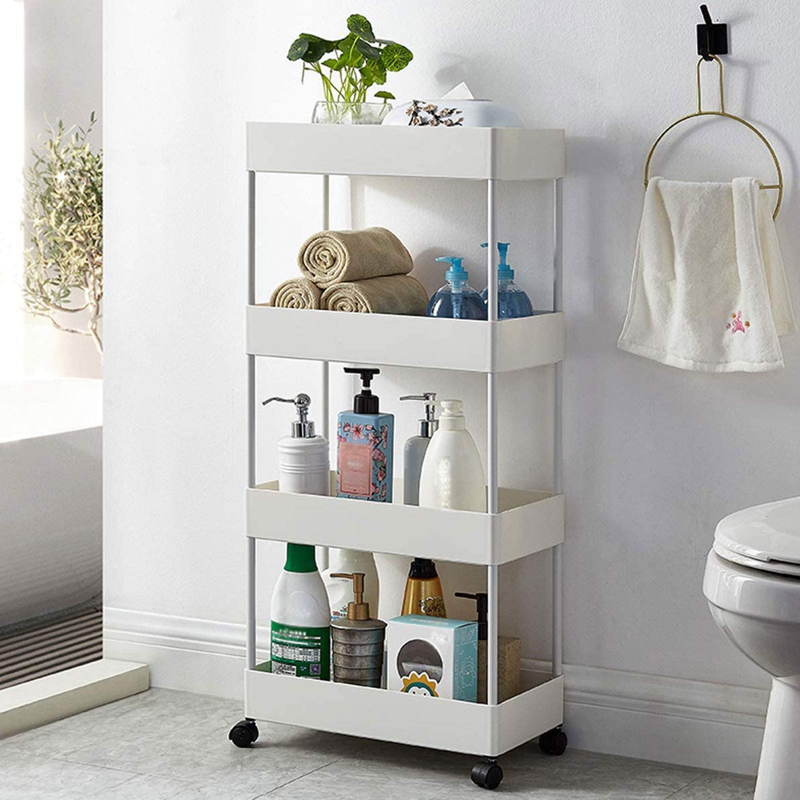 Carro de Almacenamiento Multifuncional de 4 Capas para Cocina, baño, lavadero, Oficina (Blanco)