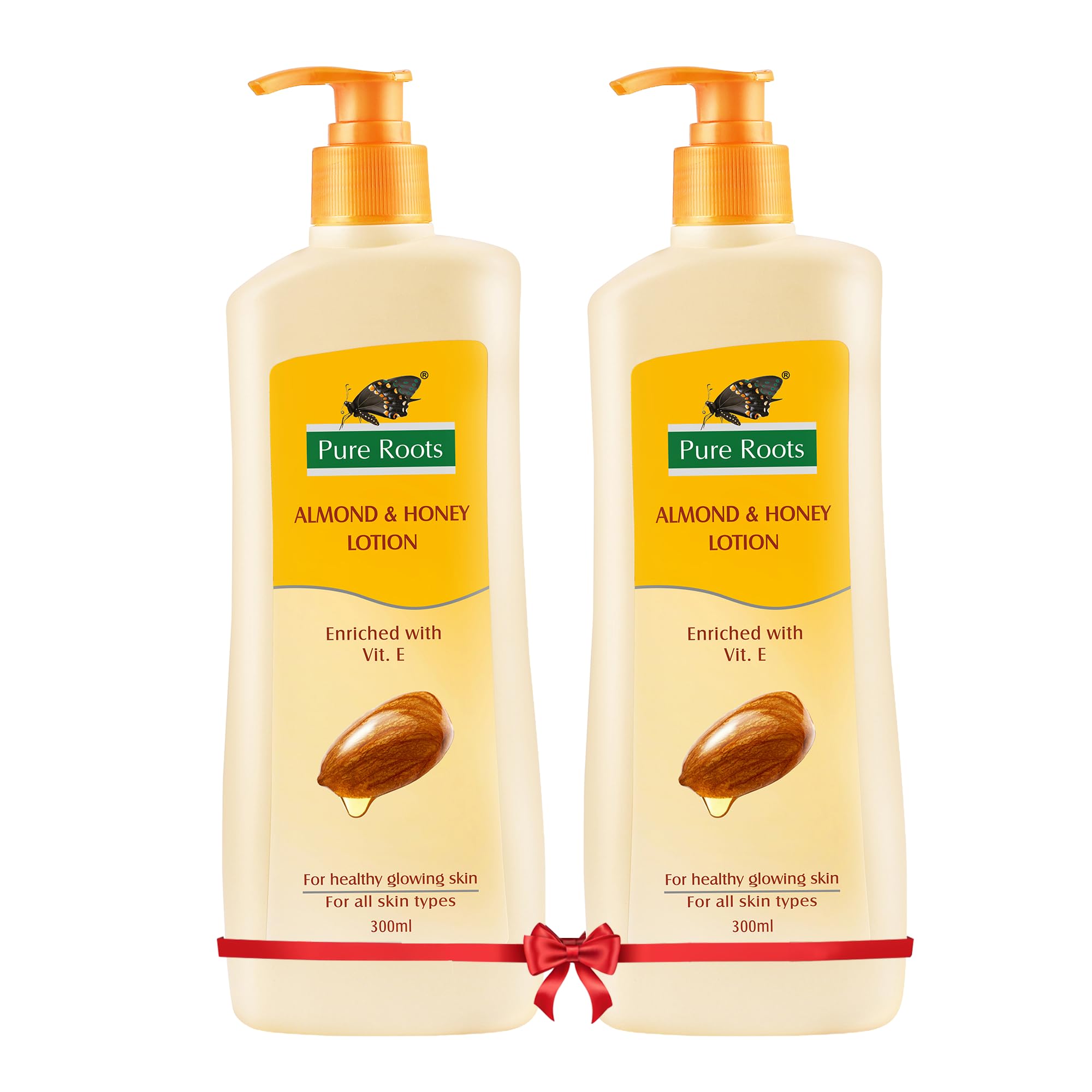 Pure Roots Almond & Honey Body Lotion, 300ml (Pack of 2) | All Skin Types | Instant Hydration In Summer | Fast Absorbing and Non-sticky | For Men & Women