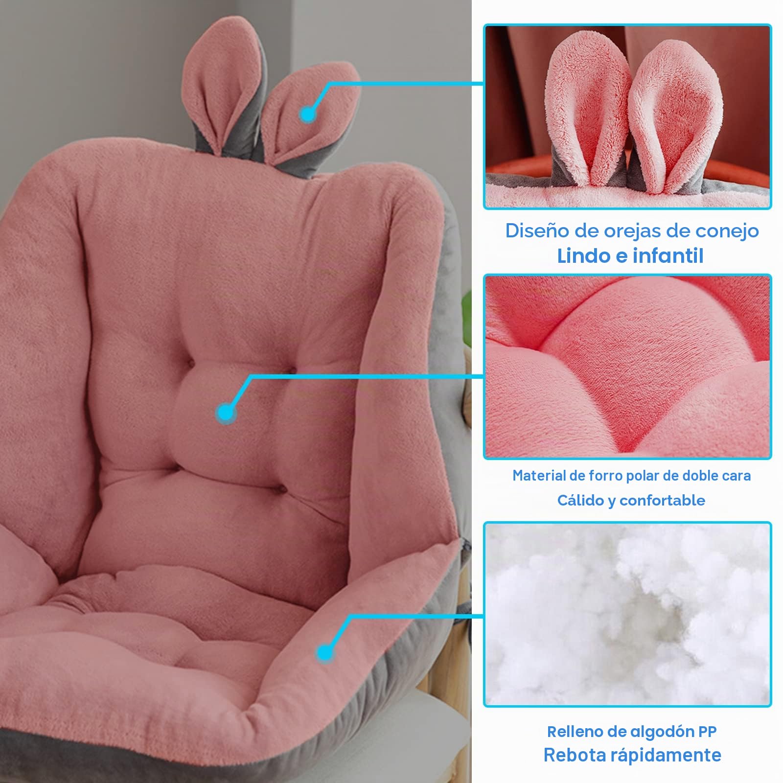 Cojín de Asiento con Respaldo de coccix antiescarchas ergonómicas para aliviar el Dolor de Espalda, Cojines de sillas de Oficina, Coche, cojín Asiento de Suelo (Rosa, 45 x 45 cm)