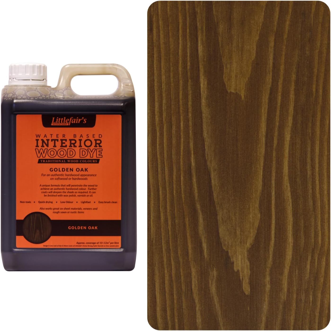 Littlefair'sWood Stain Water Based - 25 LTR - Indoor Furniture Stain Light & Dark Finishes - Special Non Toxic & Eco Friendly Formula - Wood Stain for Crafts - Colour: Golden Oak