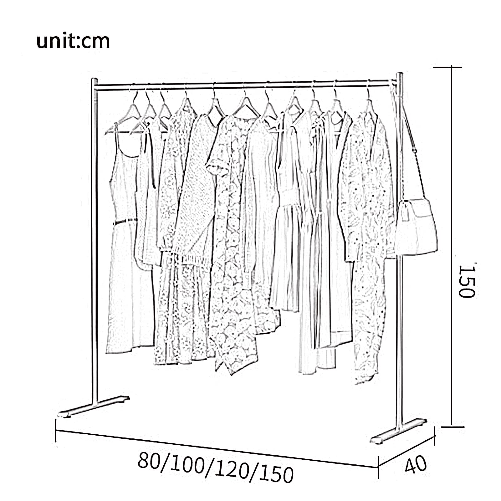 Appendiabiti da Terra, Espositori per Abbigliamento, Appendiabiti in Metallo, Stabile e Durevole, Adatto per Negozi di Abbigliamento/Negozi al Dettaglio (Dimensioni: 150x165 cm, Colore: Oro