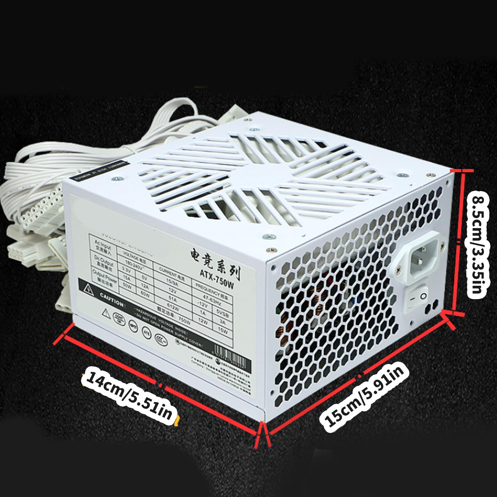110–264 V, 750 W, für Computer, Videospiele, Computer, Weiß, Netzteil, geräuscharmer Lüfter, Doppel CPU für Gaming Server, leises Lüfter Netzteil