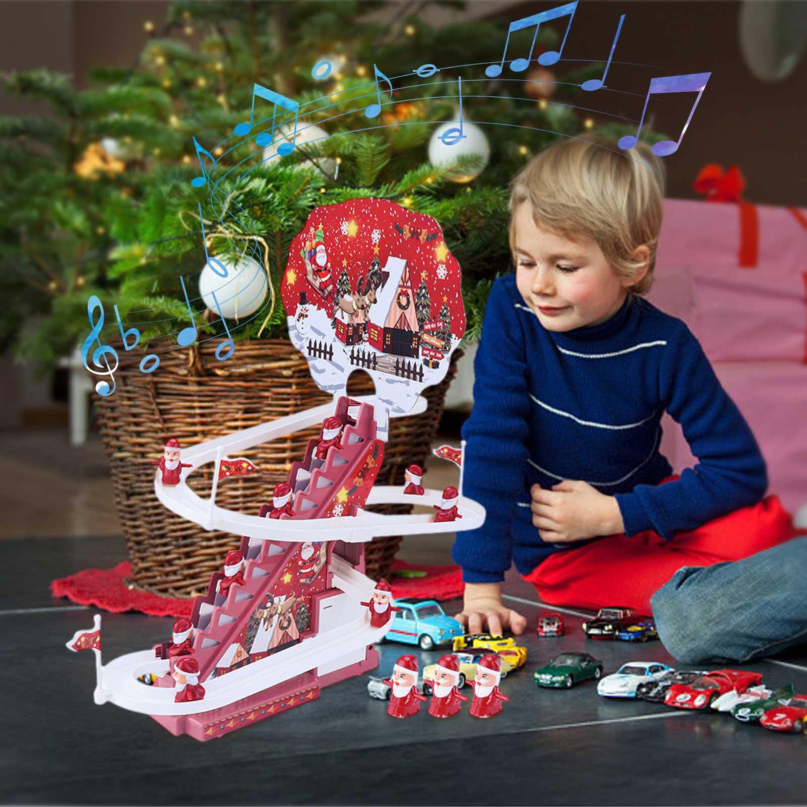 Toboggan De Noël Père Noël Montée Escalier Automatique Avec Lumières LED Et Musique - Jouet Montagnes Russes