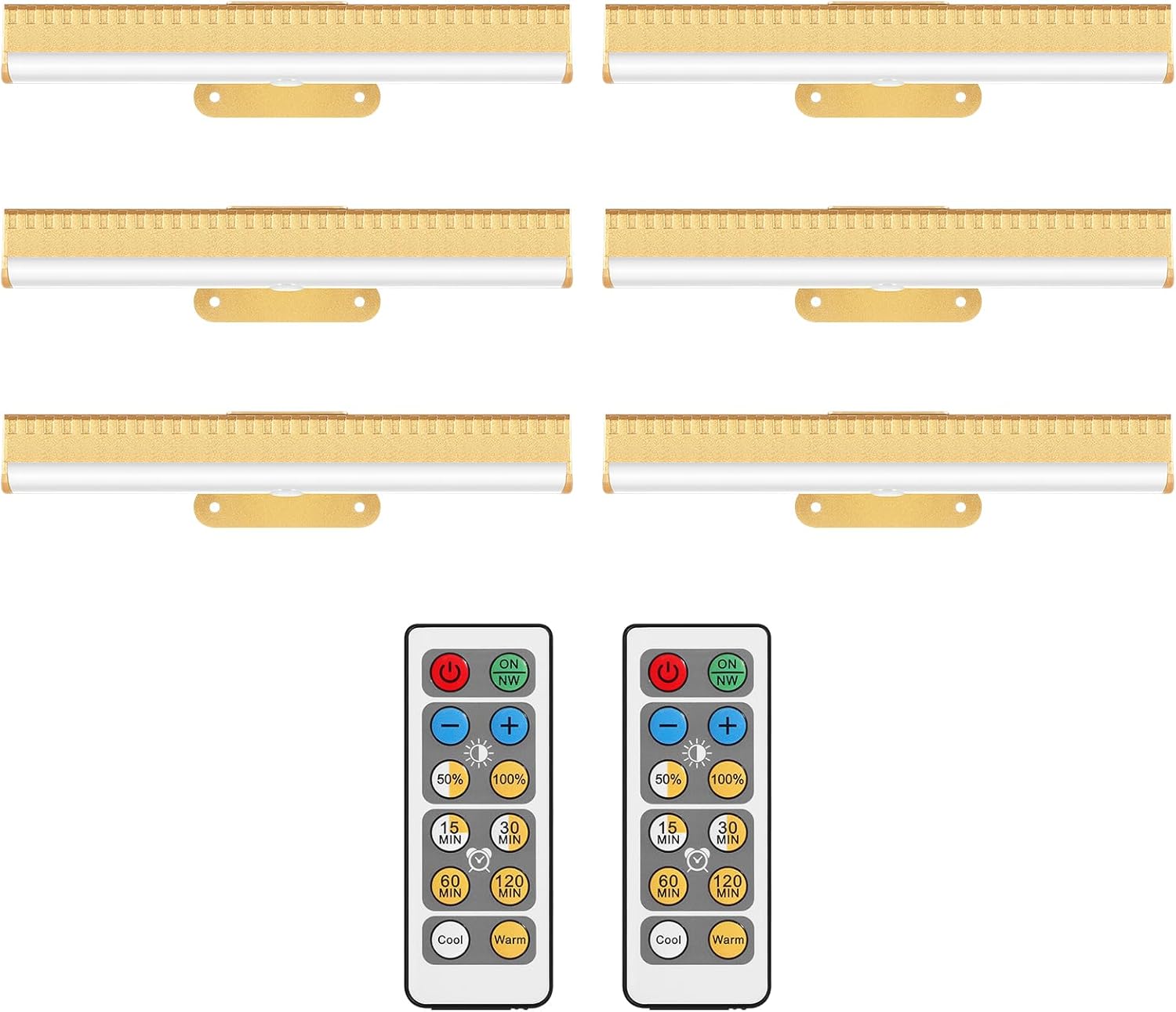 6pcs Battery Operated Picture Light with 3 Lighting Color,Painting Light for Wall with Remote,Led for Art Indoor Poster Brightness Dimmable, Timer-Off Display Accent Light for Frame Gallery-Gold