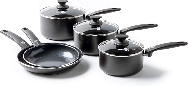 GreenPan Cambridge Healthy Ceramic Non-Stick Pots and Pans Set, 5 Piece, PFAS Free, Induction, Black
