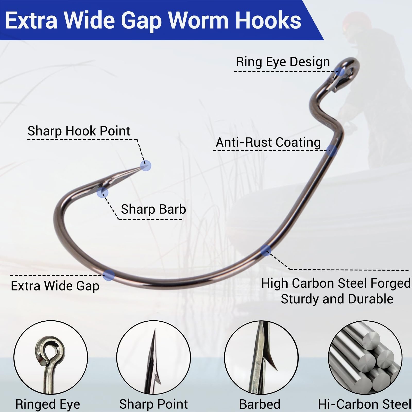 d hook for bass fishing Amazon.com : FINOSEAK 120Pcs Bass Hooks Set, Strong Offset Bass Fishing  Hooks Freshwater Barbed Sharp Worm Hooks for Texas Rigging Fishing Extra  Wide Gap 6 Sizes Assorted #1 1/0 2/0 3/0 4/0 5/0 : Sports & Outdoors