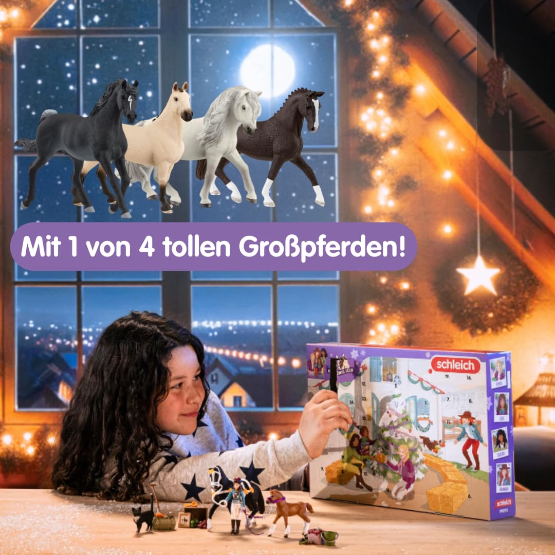 schleich Horse Club | Adventskalender Horse Club 2025 – 99092 | mit beweglicher Figur Lisa, 2 Pferdefiguren, Katze, Zaumzeug & vielem Zubehör | Geschenkidee für Kinder ab 5 Jahren | 36 Teile