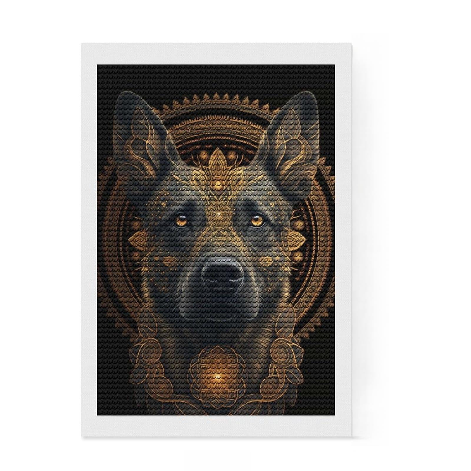 Junmoney Mystic Dog Round Drill Diamond Painting 8"x12", Office Decor, for Beginners, Fun Craft Experience, Gift Idea, with Tool Kit
