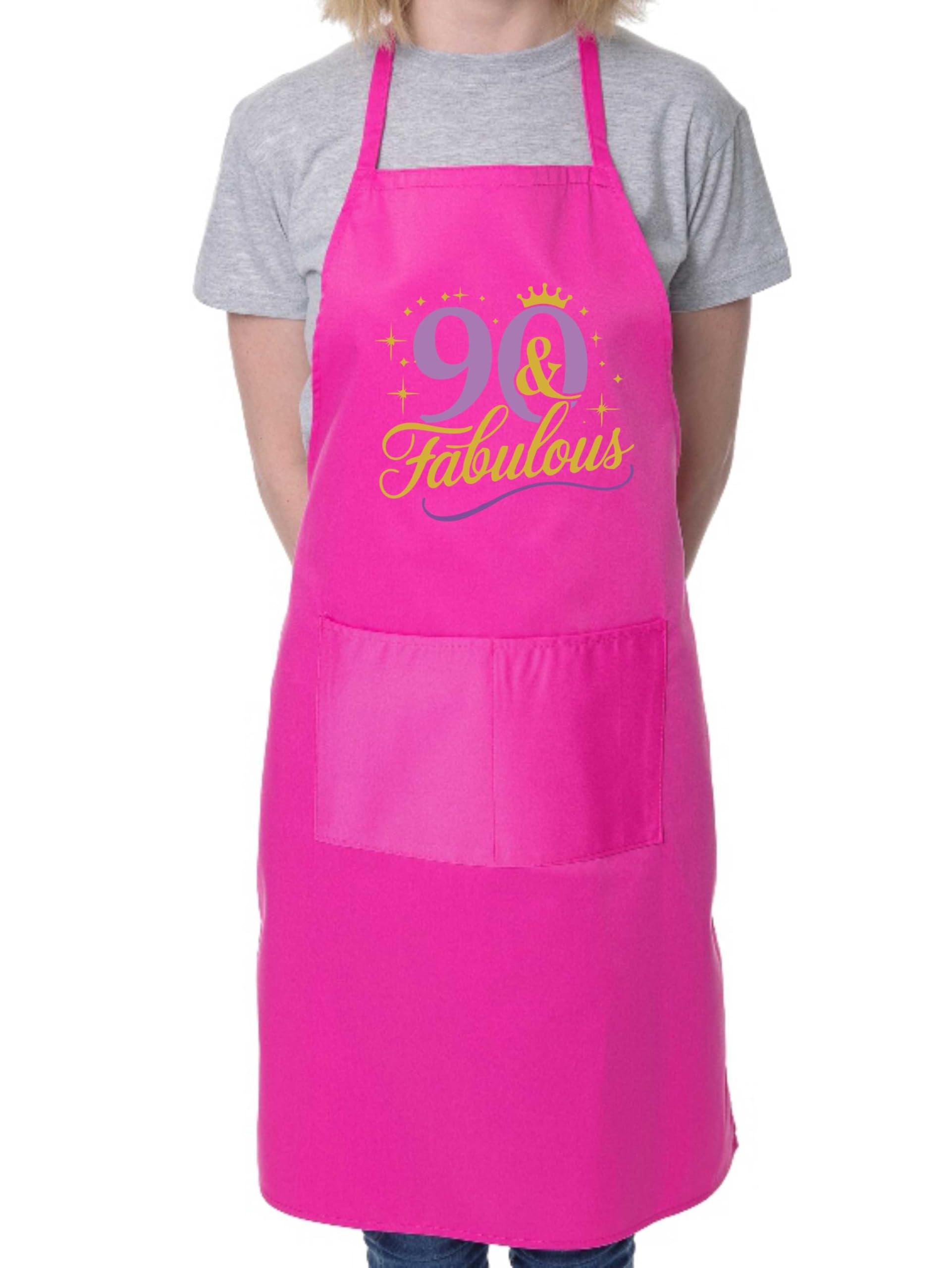 Print4u Unisex Pink 90 And Fabulous Apron 90Th Birthday Gift 90 Year Old Present