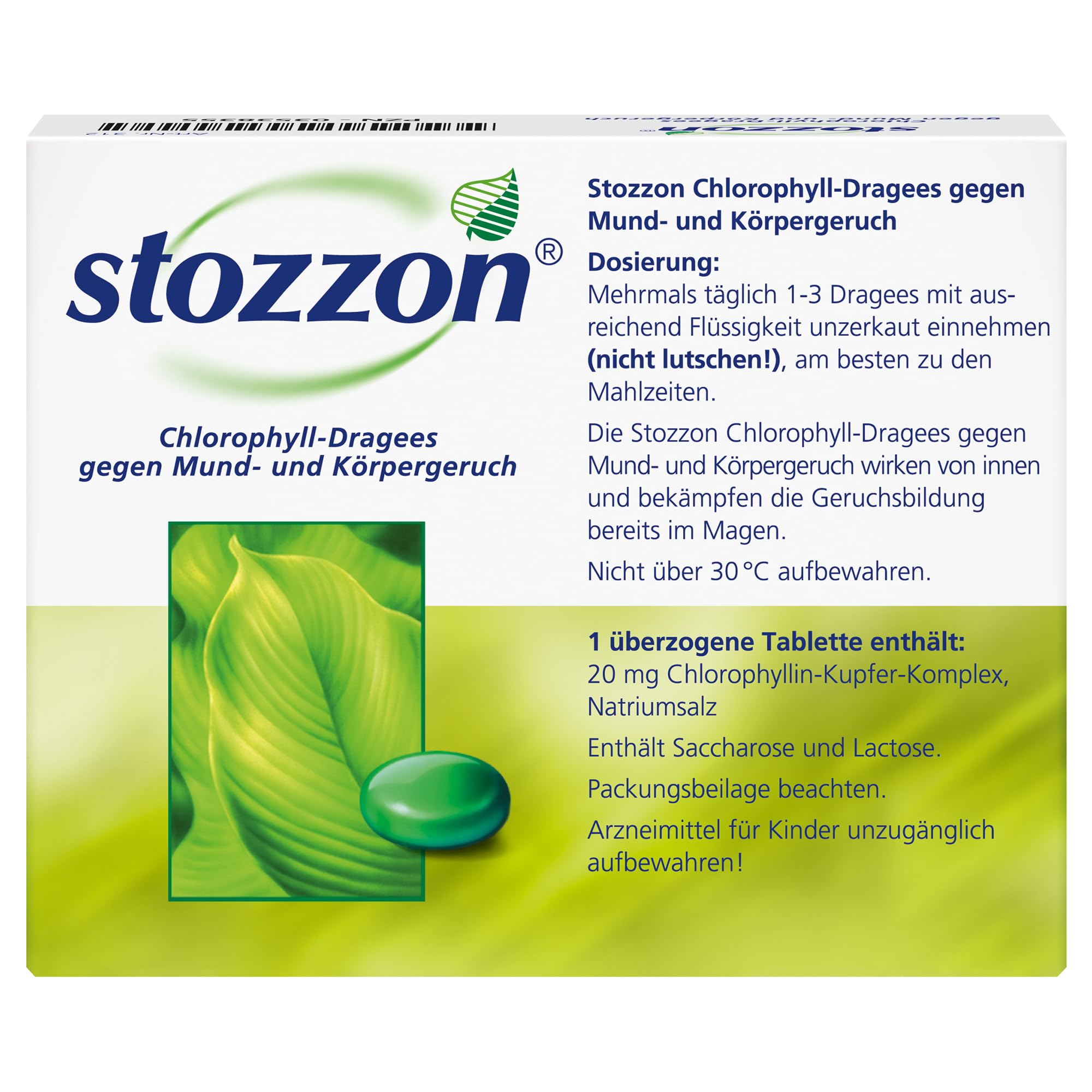 Stozzon Chlorophyll-Dragees gegen Mund- und Körpergeruch Spar-Set 2x40 Dragees. Können unangenehme Gerüche verhindern, noch bevor sie entstehen