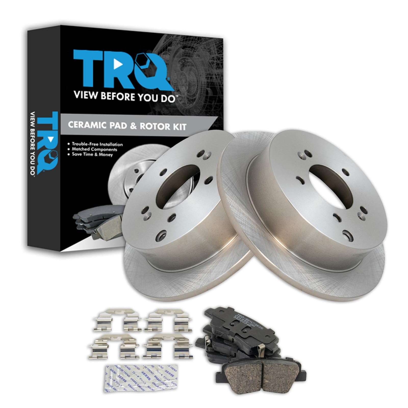 TRQ Rear Brake Pad and Rotor Set Ceramic Compatible with 2016 Kia Sportage All Wheel Drive Rear with Manual Parking Brake