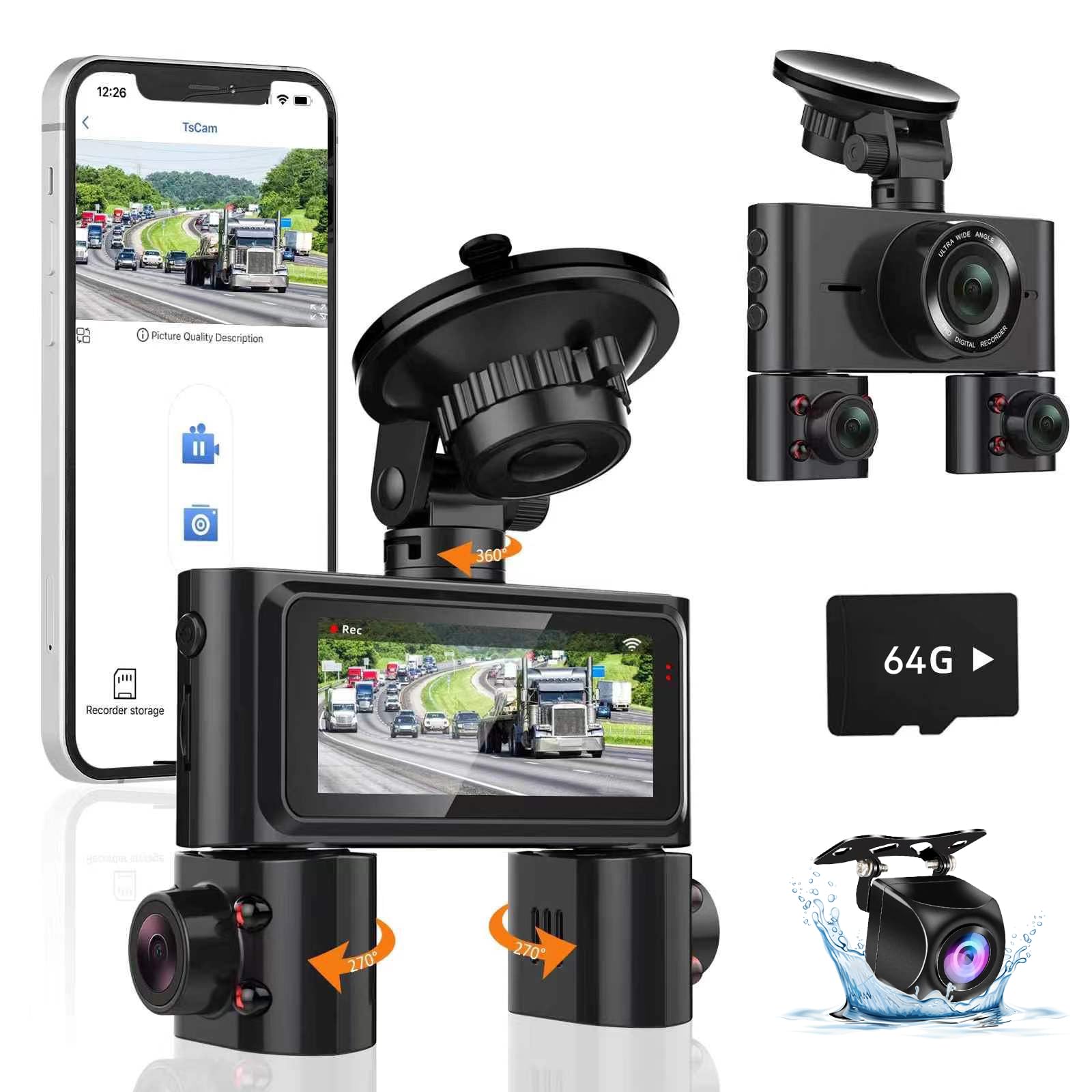 Buy 360 Dash Cam Front and Rear Inside, 4 Channel Dash Camera for Cars ...