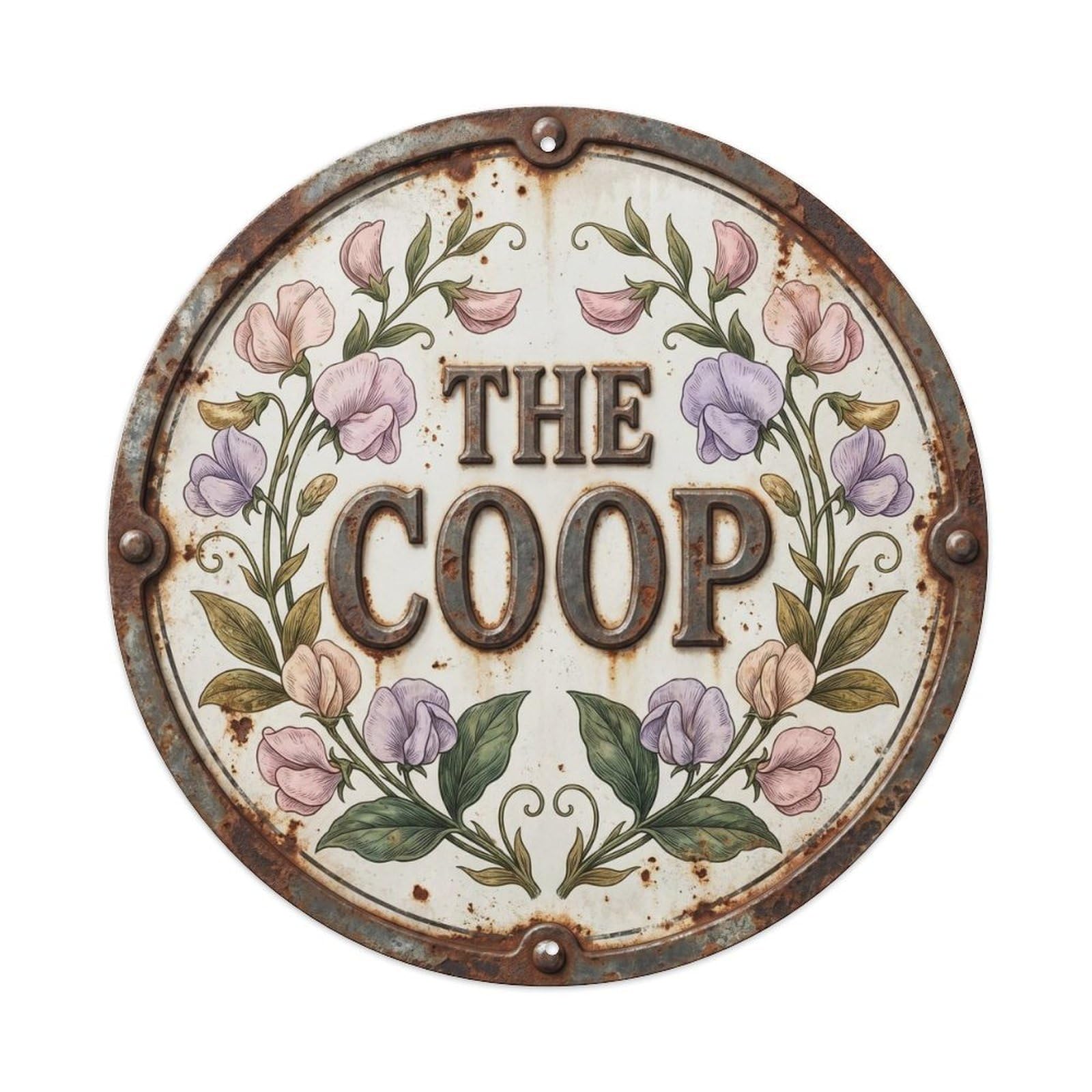 Coop Botanical Floral Farmhouse Label Sweet Pea Metal Tin Sign