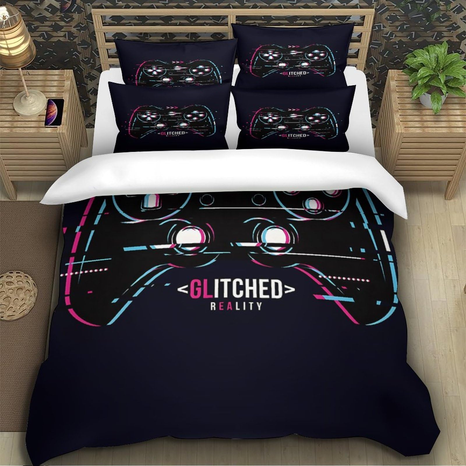 Funda Nórdica 3D Impresa Mando Gaming Microfibra Decoración Dormitorio Juego de Cama para Adolescentes Suave Transpirable Super King（260x220cm）