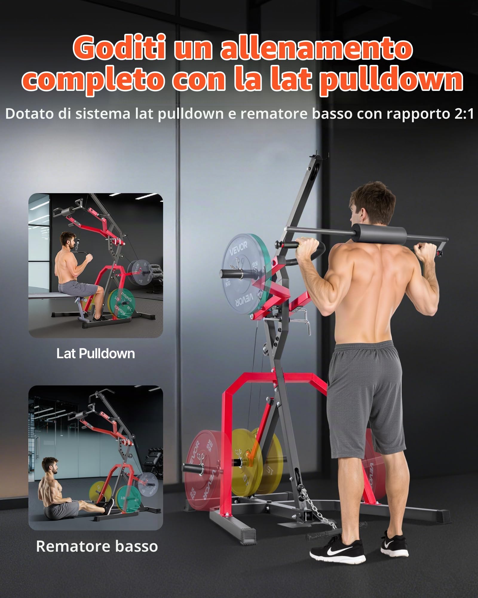 VEVOR Attrezzatura per il Fitness Domestico Corner Leverage Gym con Sistema LAT Low Row con Rapporto 2:1, Attrezzatura per l'Allenamento della Forza, per Allenamento Regolabile per Tutto il Corpo