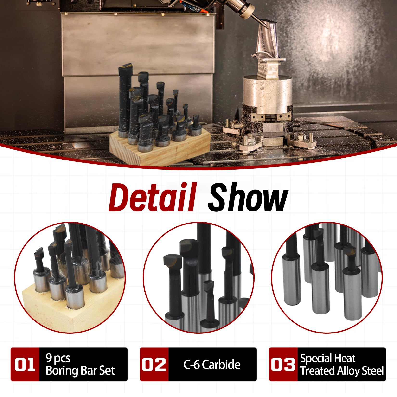 C6 Carbide Boring Bars - 9 Piece Set -4 C6 Carbide Boring Bars - 9 Piece Set -4