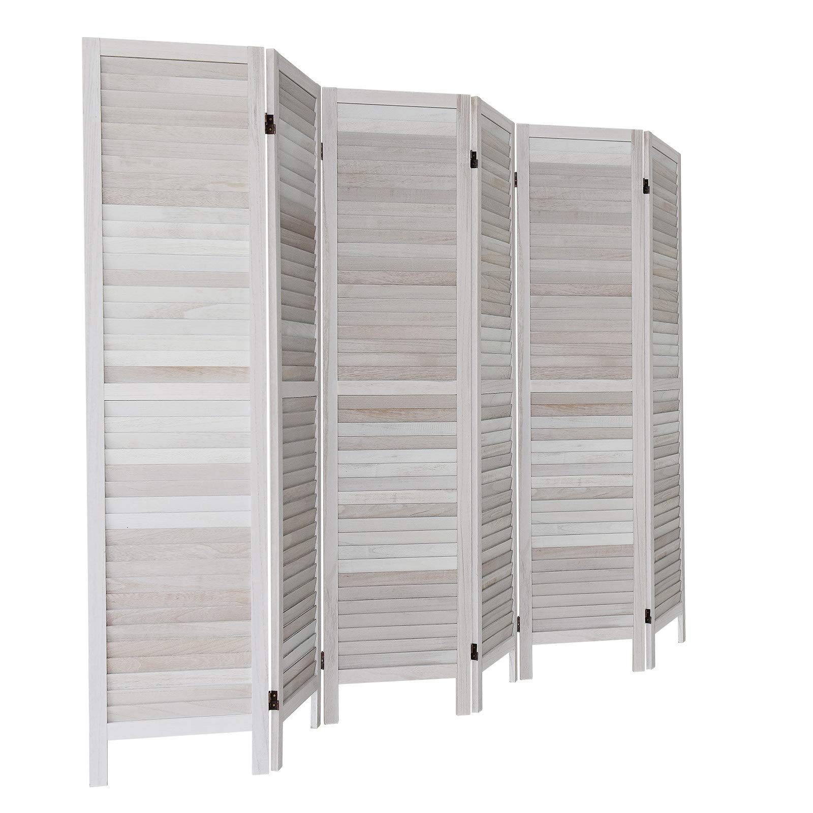 Photo 1 of **MISSING HARDWARE**
GLSLAND 6 Panel Wood Room Divider 5.6 Ft Tall 16" Wide Folding Greyish White Coconut 6 Panel