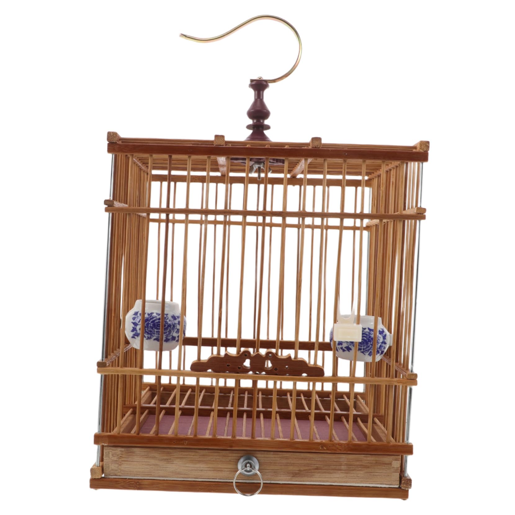 Cage en bambou finition violette carbonisée d'artisanat pour oiseaux