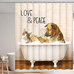 Cortinas de chuveiro de gato para banheira, para banheiro, série gato e cachorro, cortina de banheiro de tecido impermeável de poliéster à prova d'água, decoração de banheiro com 12 ganchos, para
