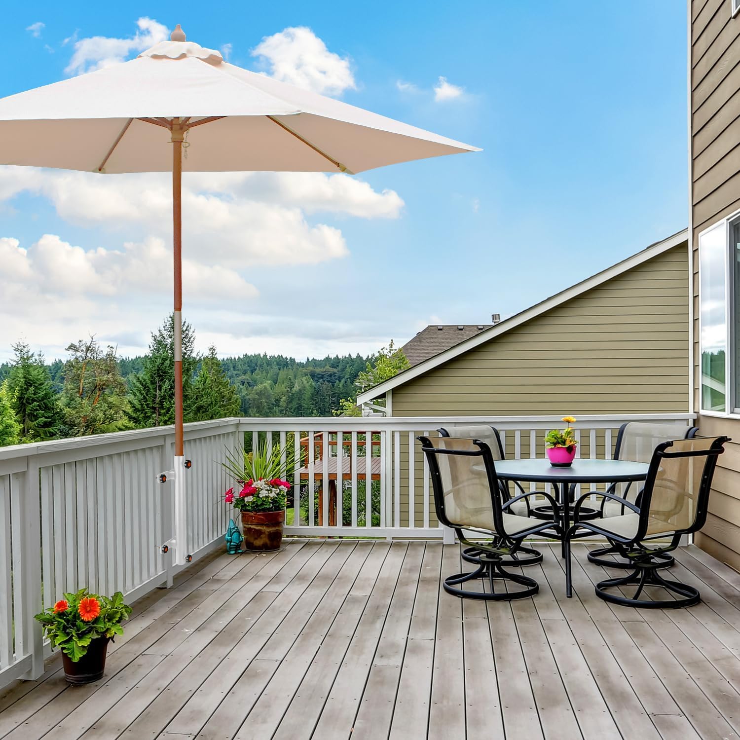 Patio Umbrella Holder, Heavy Duty Deck Umbrella Mount, Umbrella Holder for Deck Railing, Deck Mount Umbrella Holder, Umbrella Deck Mount, Deck Umbrella Holder, Umbrella Clamp for Deck (White - Set 1)