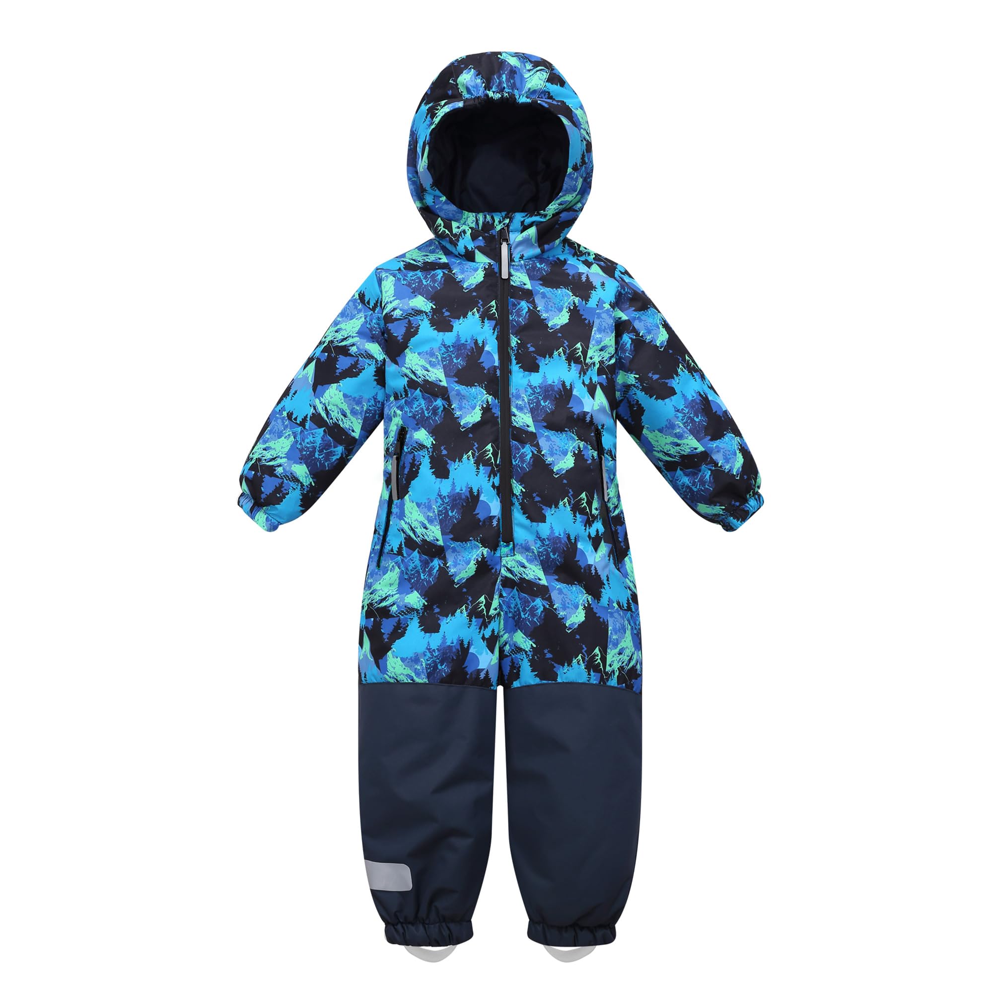 Owntop Schneeanzug Kinder Unisex, Schneeoverall Mädchen Jungen, Winddicht Wasserdicht Skianzug mit Kapuze Reißverschluss (Hellblau Tarnung,104)