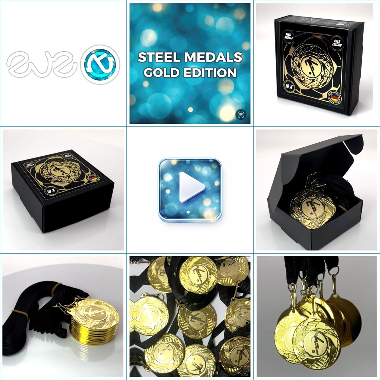 eve-nt Fußball Medaillen Set - 10/20/30/50/100 Stück - Durchmesser 50 mm goldfarben - Metall Medaillen mit schwarzem Band - Sieger Auszeichnung für Fußballturniere & Sport
