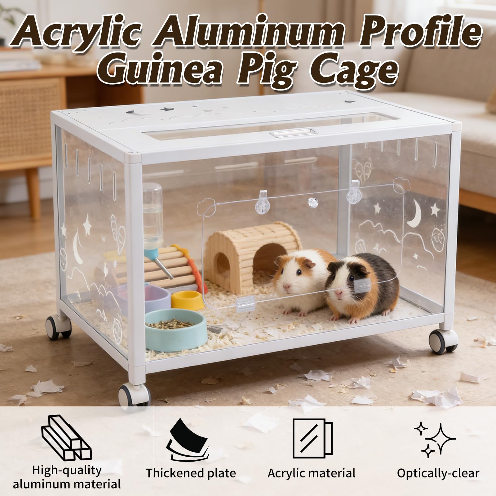 Große Meerschweinchenkäfig Kauspiel-sicher Acryl Aluminium Hamsterkäfig - Weiß, Transparenter Belüfteter Hamsterhaus DIY Innenhaustierkäfig Geeignet für Rennmäuse, Meerschweinchen und Hamster
