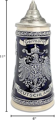 Miniatura 7 de 0.7 Litro  OktoberfestHaus Deutschland Alemán Adler (Eagle) Cerveza Stein Tankard Azul Cobalto Grabado Ciudades de Alemania con tapa Jarra de