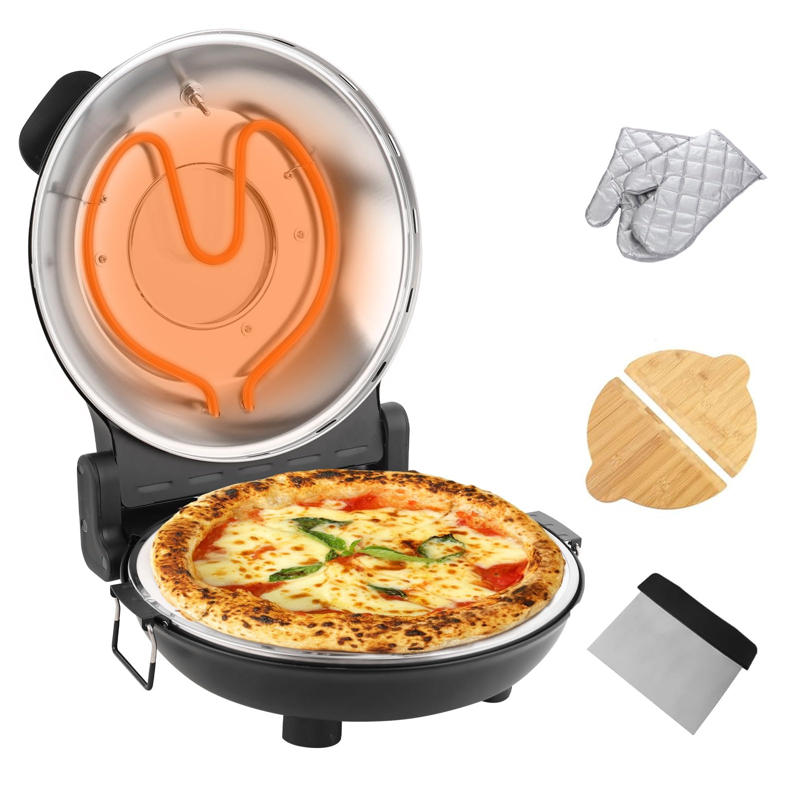 Stone Pizza Oven, 12'' Indoor Electric Pizza Maker, 1200W Countertop Pizza Maker Machine with Dual Temp Control, Crispy Crust Pizzas in Minutes, Black