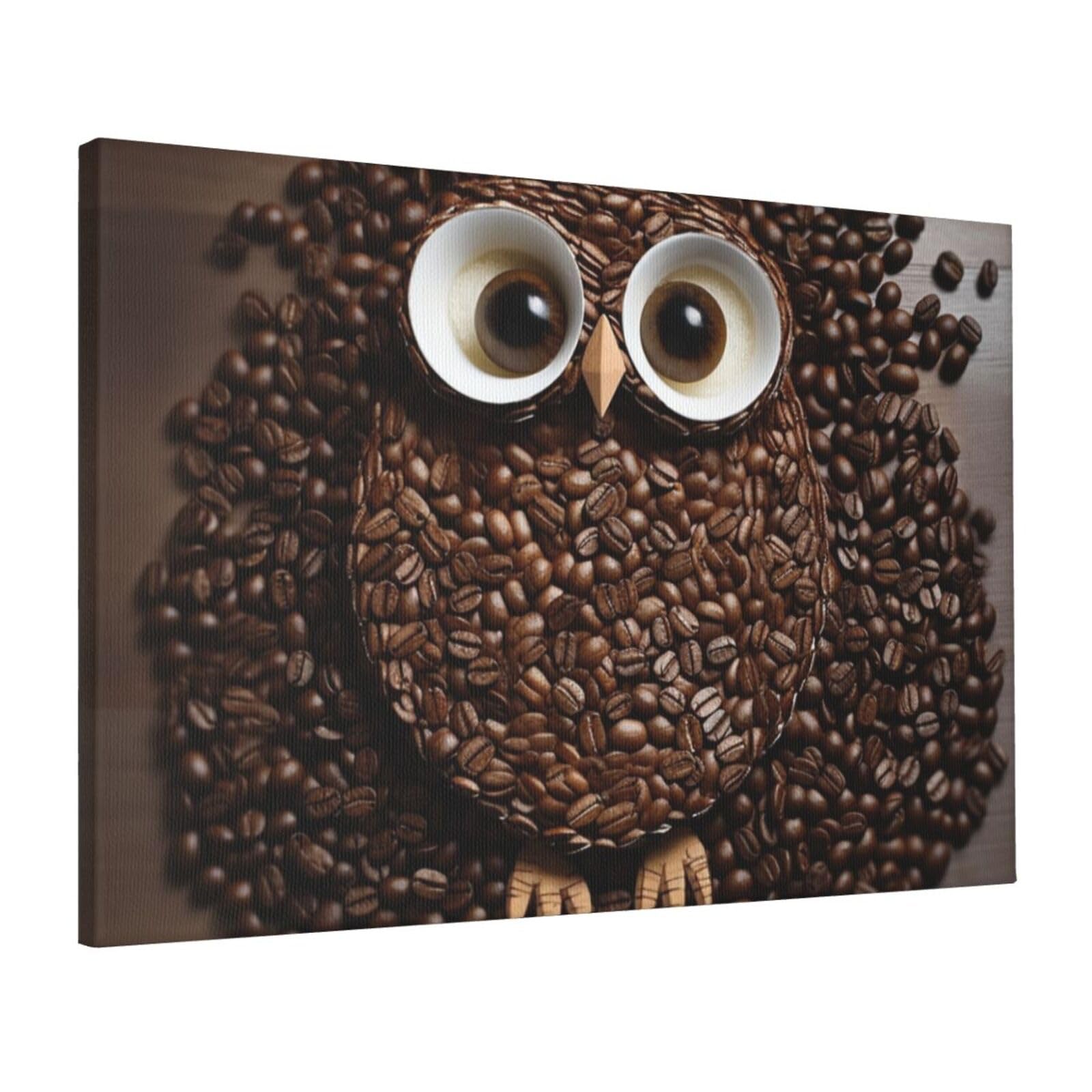 FodPand Canvas Wall Art for Living Room Wall Decor 16"x24" Modern Artwork Painting Pictures Hanging Canvas Prints Coffee bean owl Aesthetic Wall Art for Bedroom Bathroom Office Wallart Decor