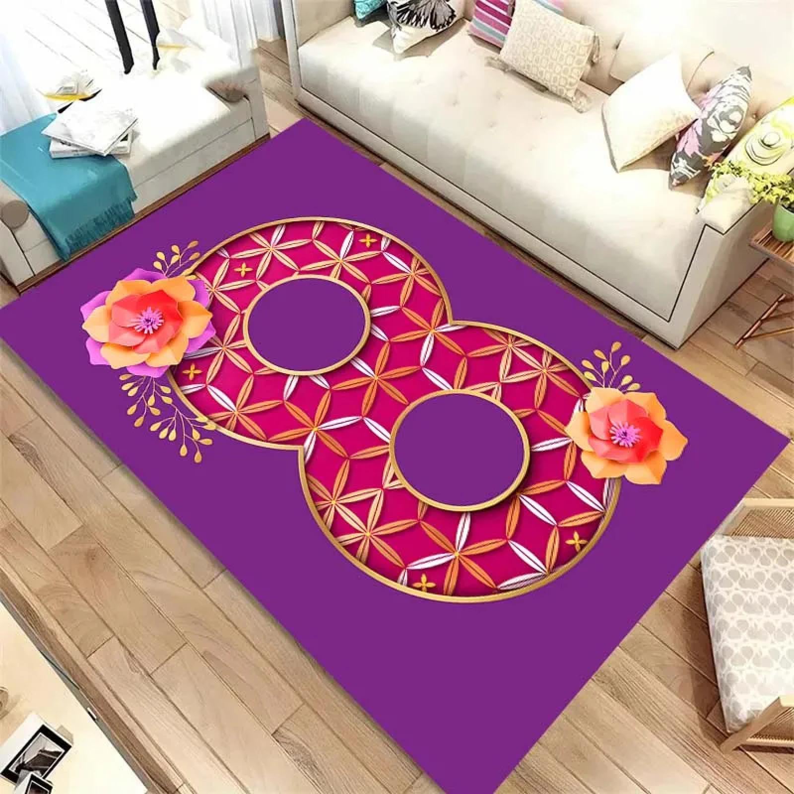 Arabischer kreativer digitaler Blumenteppich Wohnzimmer Schlafzimmer Teppich Badezimmer Eingangstür Anti-Rutsch-Matte Erkerfensterbereich Matte