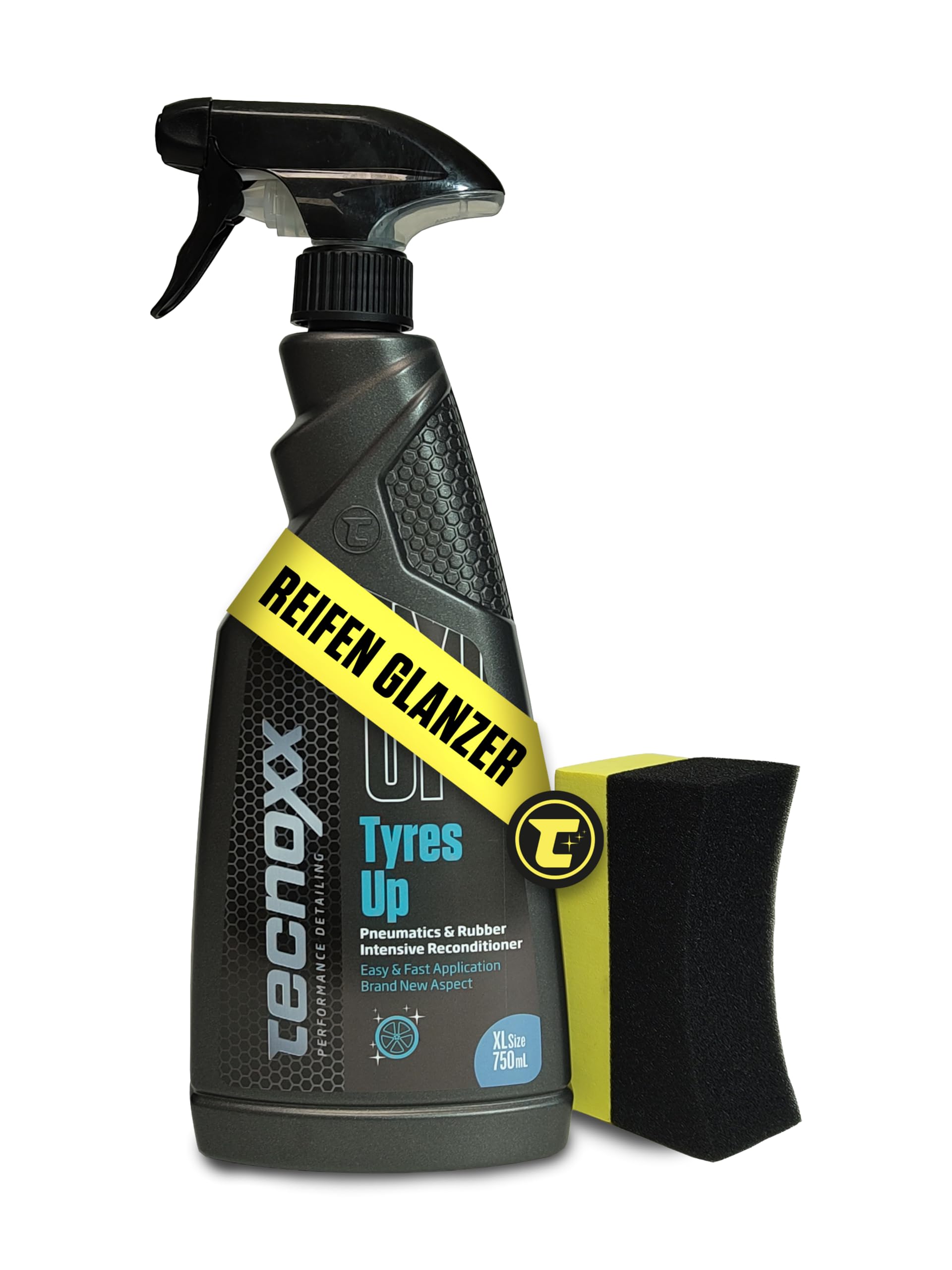 Tyres Up - Glanzmittel und Feuchtigkeitsspender für Autoreifen und Gummi - UV-Schutz, intensiver Glanz und sofortiges Ergebnis - 750 ml mit Sprühflasche