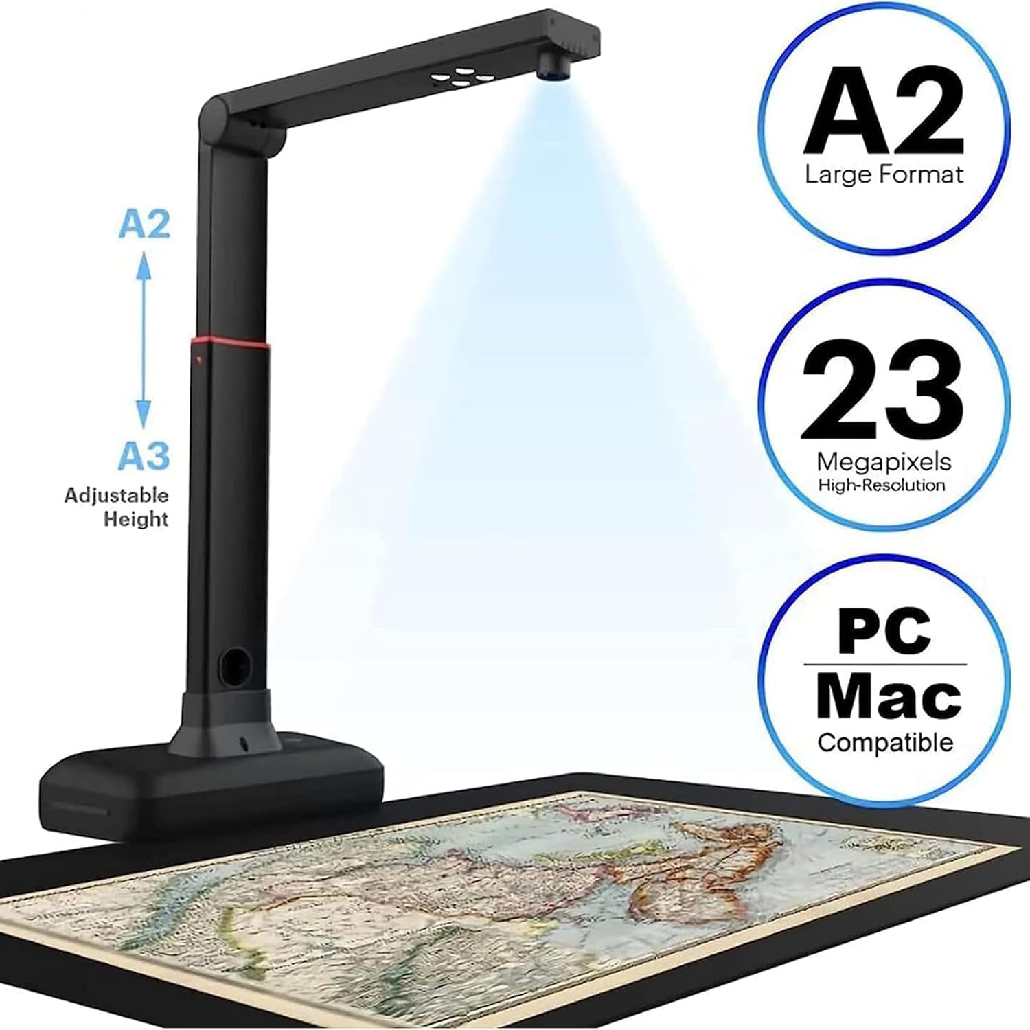 Escáner de libros de gran formato S21, escáner con cámara aérea A2 para libros y documentos, alta resolución de 23 MP, tecnologías de aplanamiento automático y eliminación de huellas dactilares
