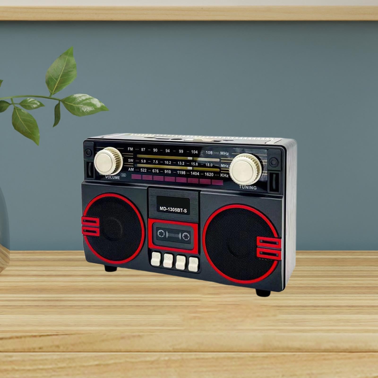 Radio AM/SW portátil con altavoz en diseño vintage, ligera e ideal para mujeres, hombres, padres y personas mayores, negro y rojo