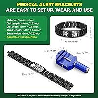 Vista 3 de Pulseras médicas mejoradas para hombres y mujeres con código QR, pulseras de identificación de alerta médica - Brazalete de acero de titanio, se
