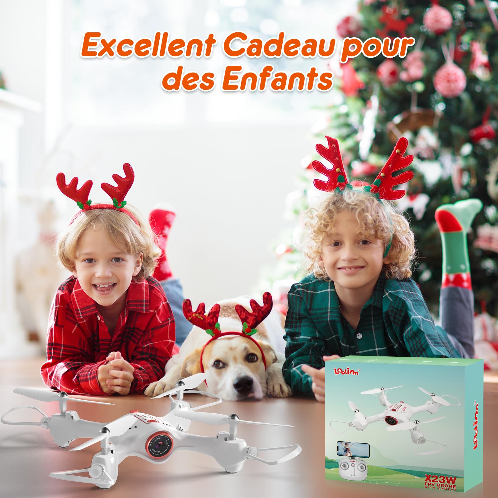 Loolinn | Drone comme Cadeau pour Enfants - Drone avec Camera, Transmission Vidéo en Temps Réel, Très Facile à Piloter, Lumières LED/Certification C0 Approuvée(Cadeau pour Garçons et Filles)