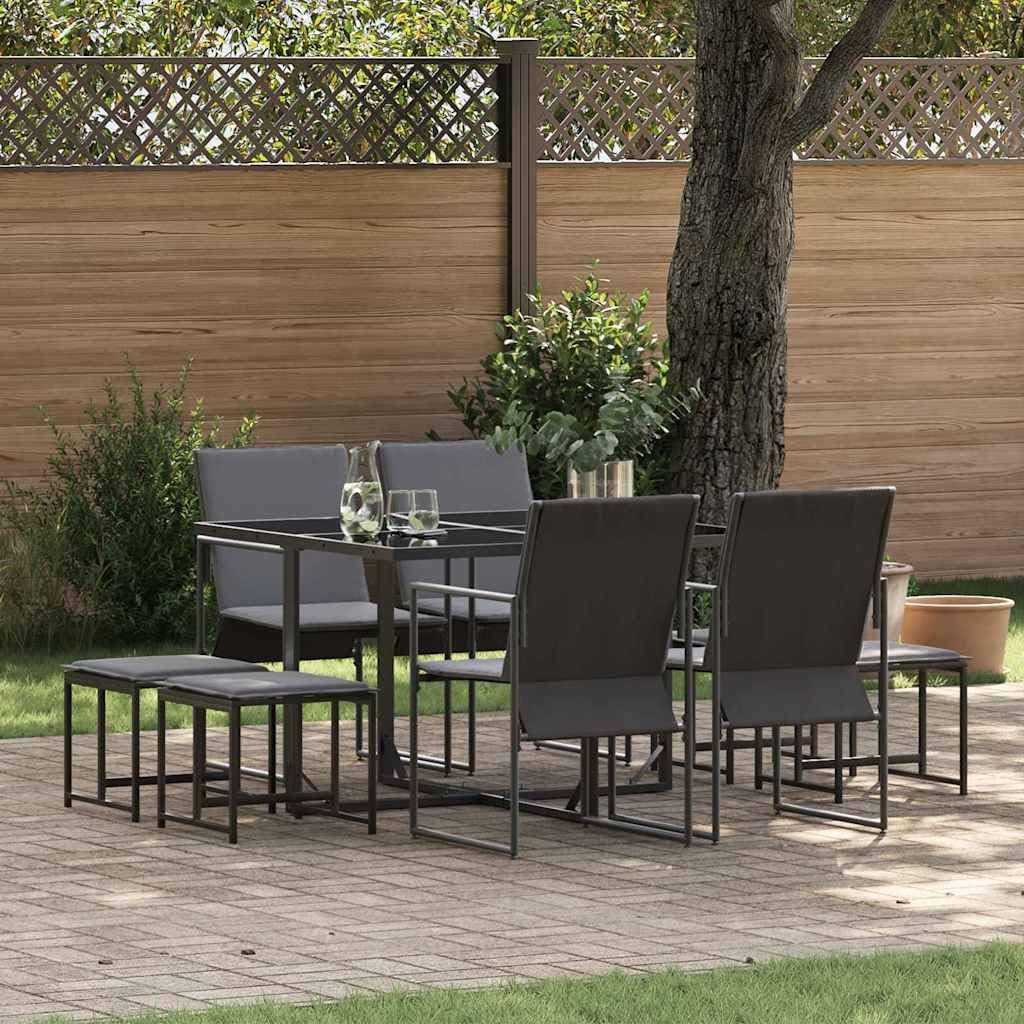 vidaXL Set da Pranzo per Giardino 9 PCS Nero Acciaio, Cene all'aperto, Set Moderni per Patio, mobili da Giardino, Tavolo Esterno, Stile Contemporaneo