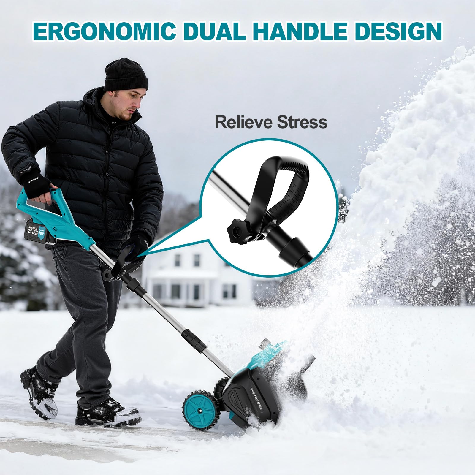 Fraise à Neige sans Fil avec 2x4,5Ah 18V Batteries, Pelle à Neige éLectrique,Brosse à Neige sans Fil 1000W, avec Largeur Déblaiement 40cm, Distance De Projection 8m, Portée et Direction Réglables