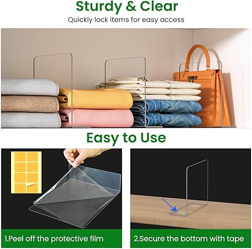 Miniatura 3 de Divisores de estantes para la organización del armario: Organizador divisor de acrílico transparente duradero para estantes - Separadores verticales